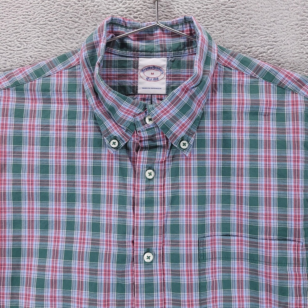 Brooks Brothers Shirt Mens M Green Friday Poplin Button Up Plaid
